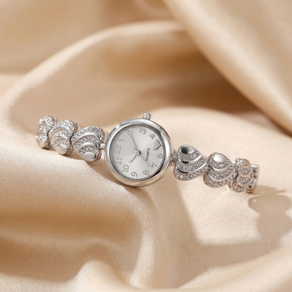 Luxury Crystal Heart Bracelet Watch in Silver | Elegant Romantic Jewellery Timepiece