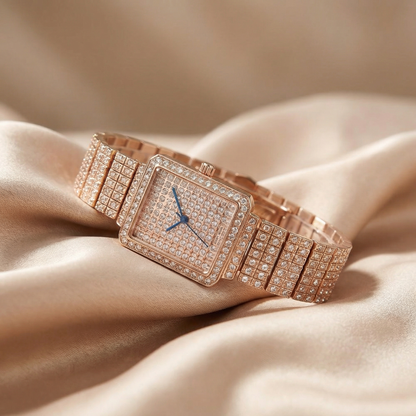 Luxury Crystal Square Bracelet Watch | Gold, Rose Gold & Silver Finish | Elegant Quartz Statement Watch
