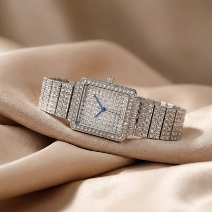 Luxury Crystal Square Bracelet Watch | Gold, Rose Gold & Silver Finish | Elegant Quartz Statement Watch