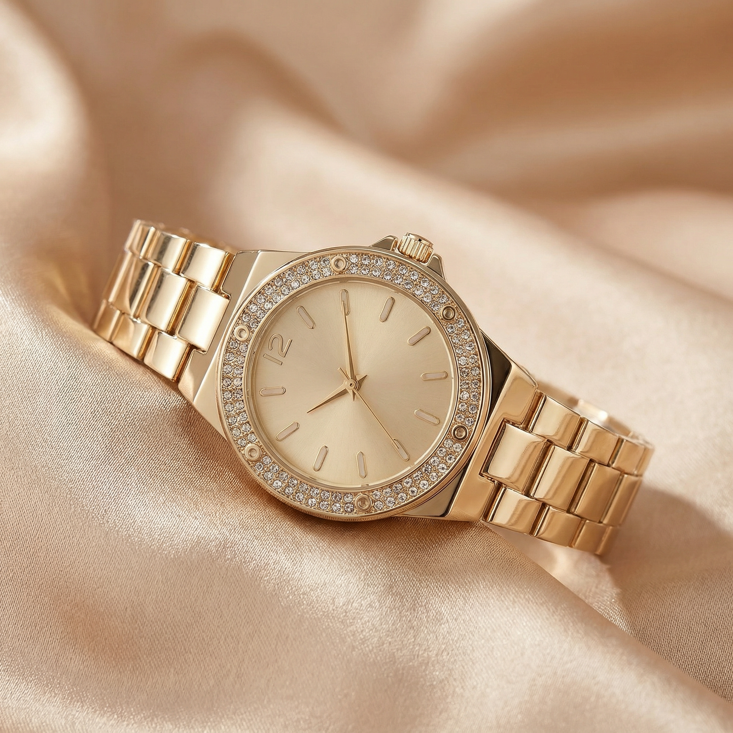 Luxury Crystal Bezel Bracelet Watch with Minimalist Dial | Elegant Women’s Dress Watch in Rose Gold, Gold & Silver