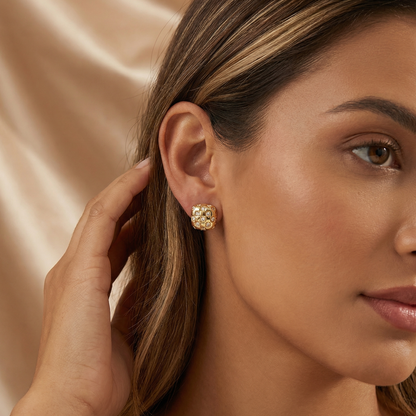 Luxury Woven Crystal Stud Earrings | Bold Textured Gold Statement Studs