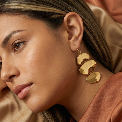 Gold Triple Disc Drop Earrings for Women | Gold Statement Earrings | Polished Layered Design
