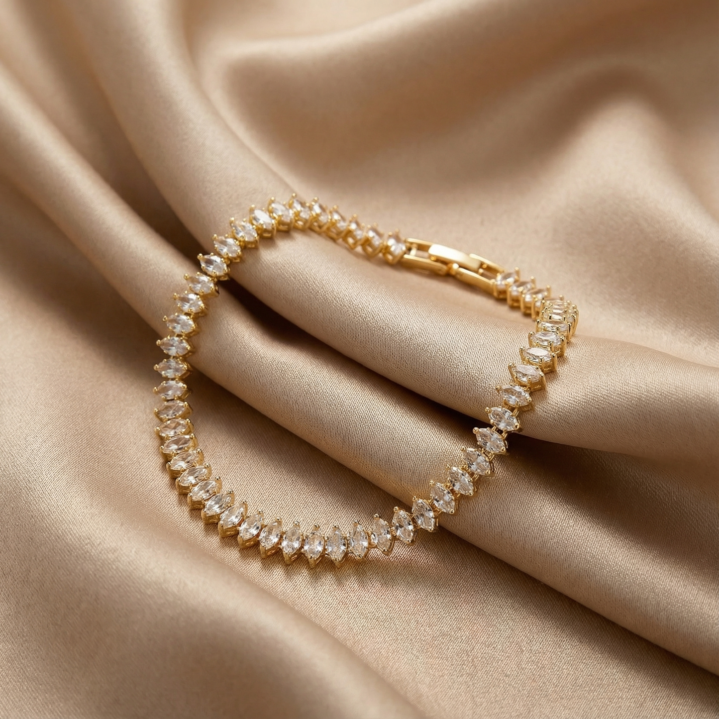 Gold & Silver Stainless Steel Tennis Bracelet | Marquise-Cut Stone Design | Women’s Timeless Jewellery