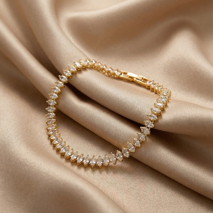 Gold & Silver Stainless Steel Tennis Bracelet | Marquise-Cut Stone Design | Women’s Timeless Jewellery