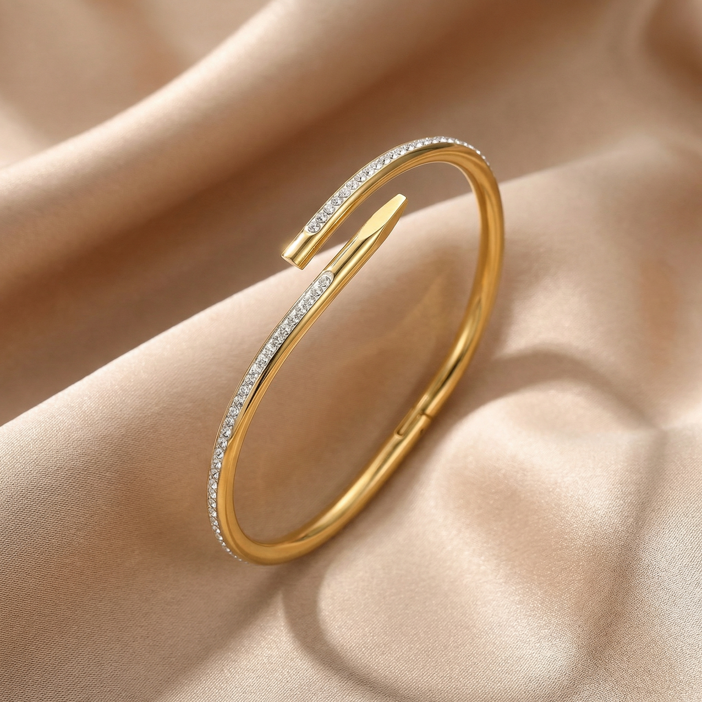 Minimal Crystal Detail Open Bangle Bracelet for Women | Stainless Steel Cuff | Gold Rose Gold Silver
