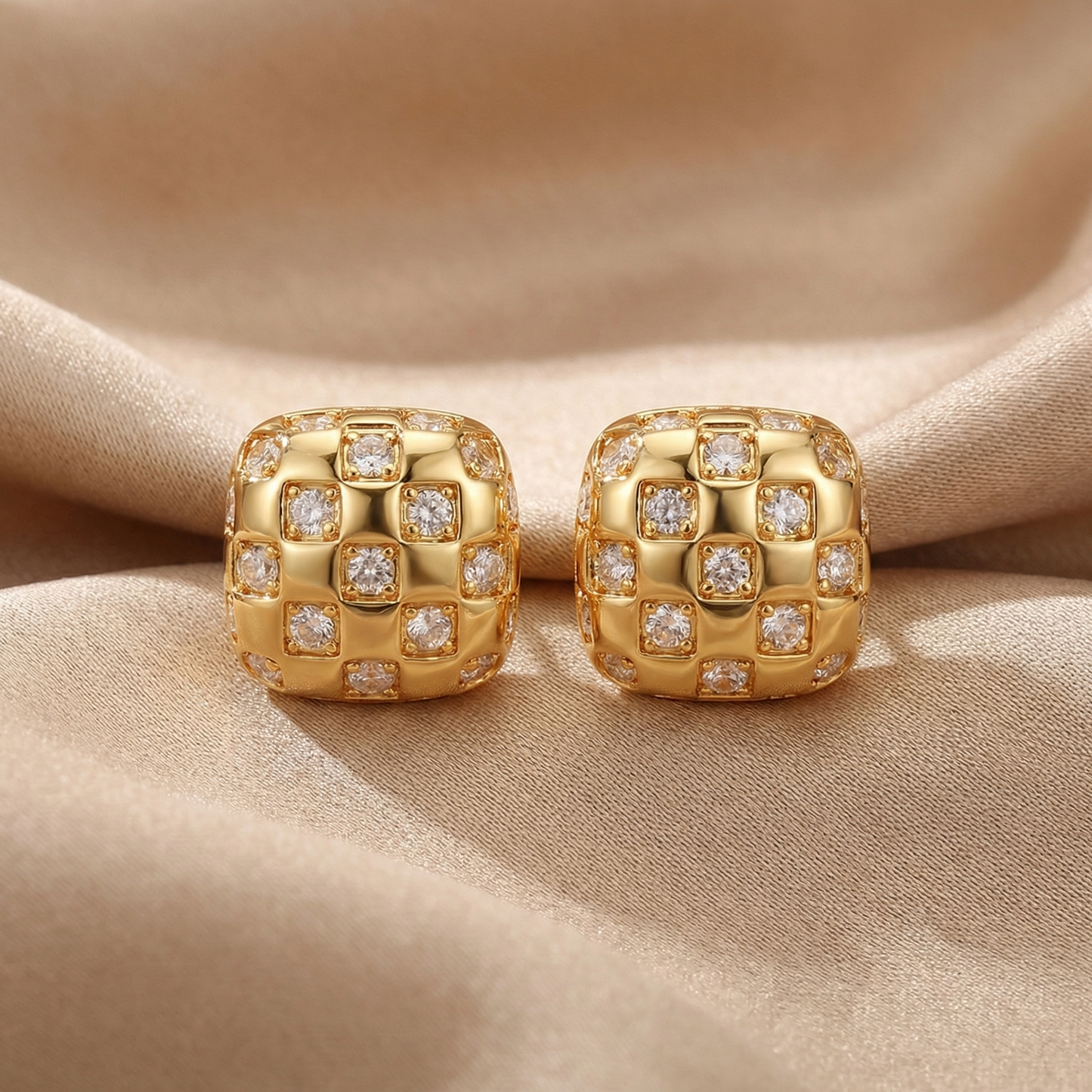 Luxury Woven Crystal Stud Earrings | Bold Textured Gold Statement Studs