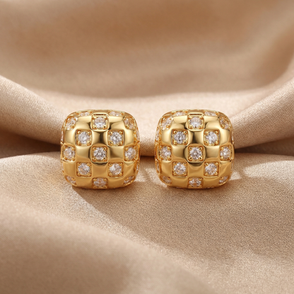 Luxury Woven Crystal Stud Earrings | Bold Textured Gold Statement Studs