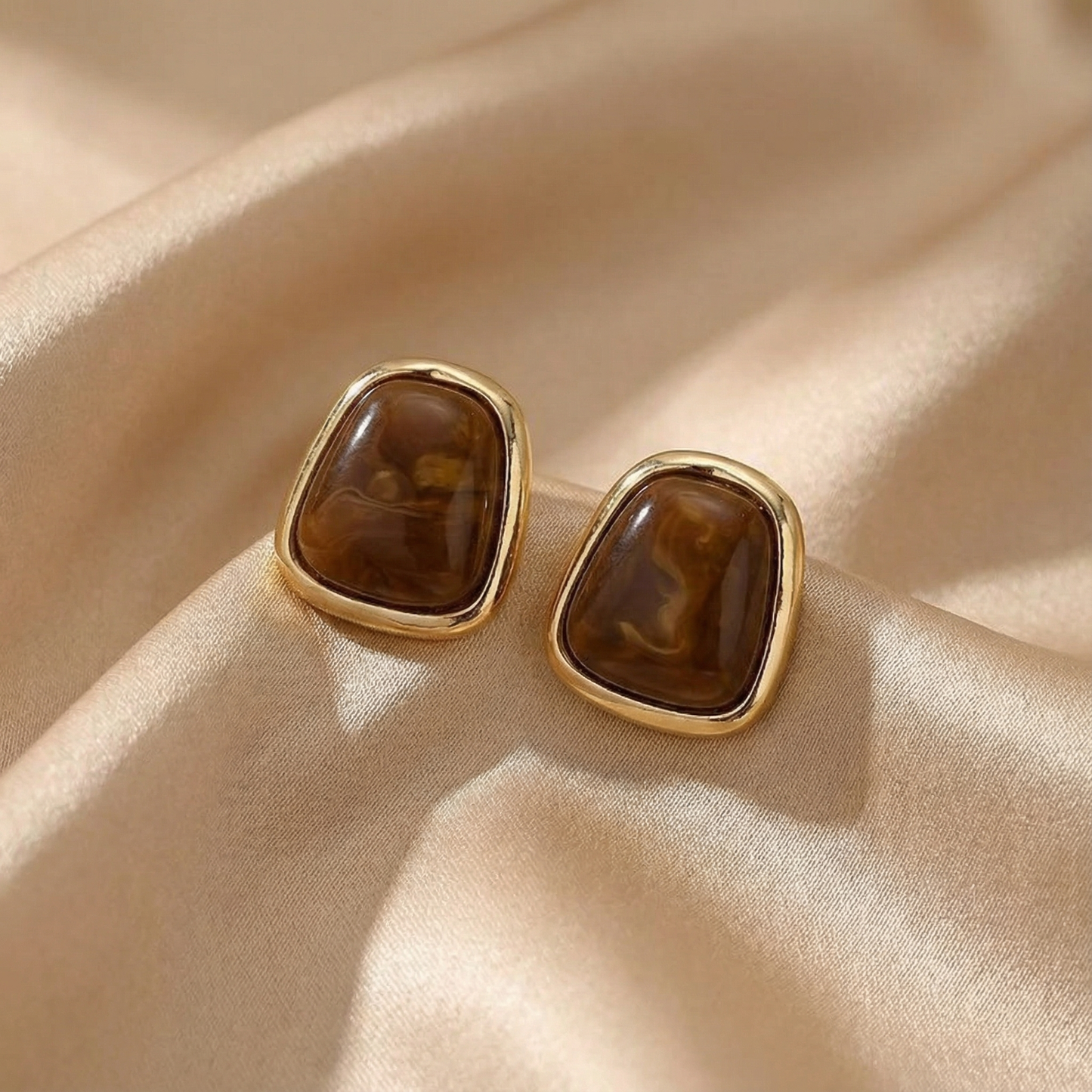 Sculptural Stone Earrings | Organic Shape Design | Gold Finish | Elegant Women’s Statement Jewelry