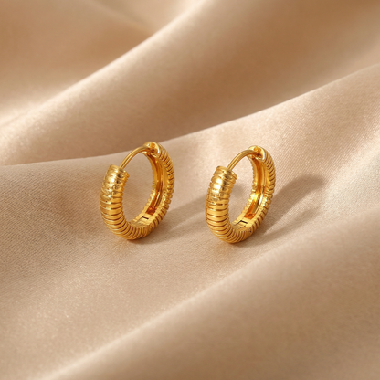 Luxury Textured Hoop Earrings in Gold | Minimalist Ribbed Design for Everyday Elegance