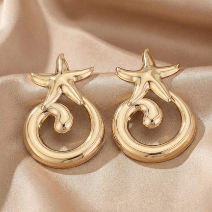 Starfish Spiral Statement Earrings in Gold | Ocean-Inspired Sculptural Design