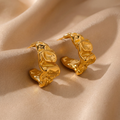 Organic Sculptural Hoop Earrings in Gold | Bold Fluid Statement Design