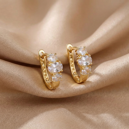 Elegant Crystal Trio Hoop Earrings in Gold | Minimal Sparkle Huggie Design