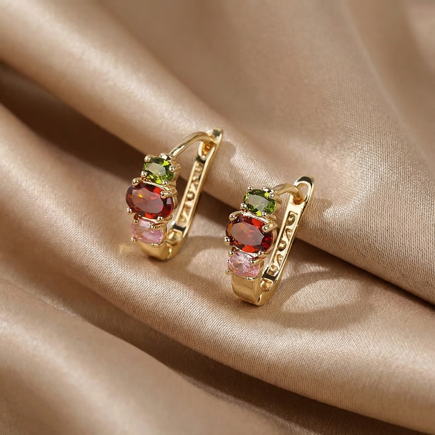 Elegant Crystal Trio Hoop Earrings in Gold | Minimal Sparkle Huggie Design
