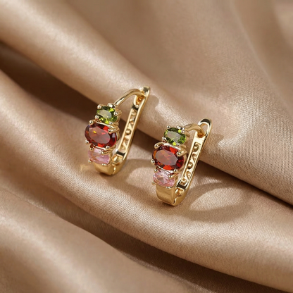 Elegant Crystal Trio Hoop Earrings in Gold | Minimal Sparkle Huggie Design