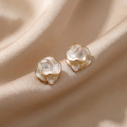 Luxury Sculpted Pearl Flower Stud Earrings in Gold | Elegant Organic Pearl Statement Earrings
