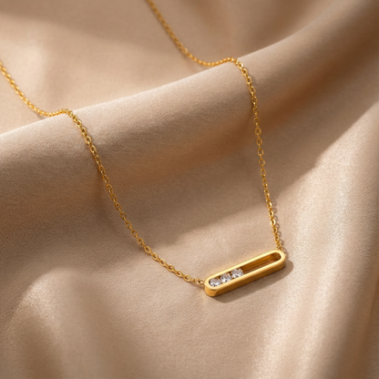 Gold Bar Pendant Necklace | Gold Chain Necklace with Crystal Detail | Minimalist Elegant Jewelry