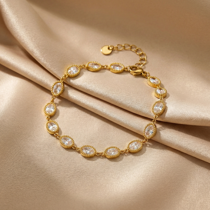 Gold & Silver Oval Link Stainless Steel Bracelet with Crystal Accents | Elegant Chain Bracelet | Timeless Everyday Jewellery