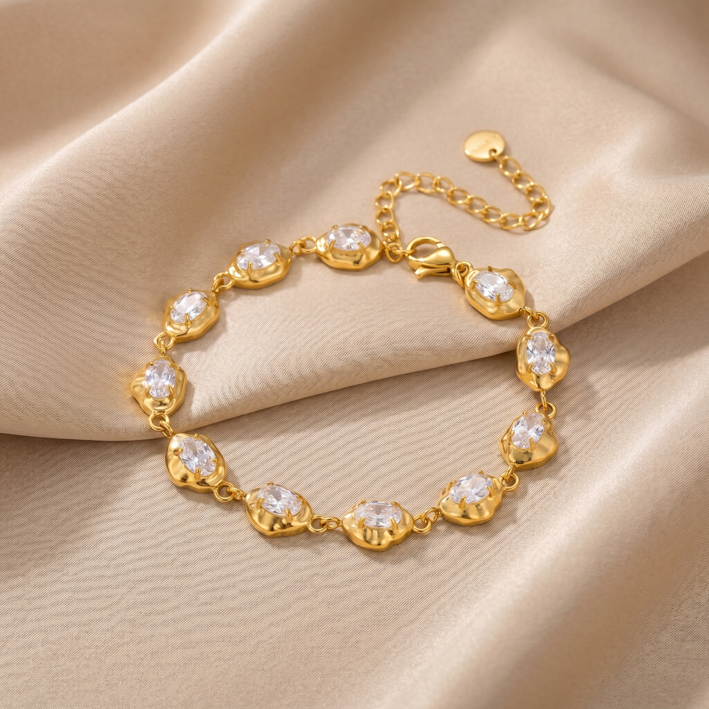 Crystal Link Bracelet in Gold & Silver | Elegant Stone Chain Design