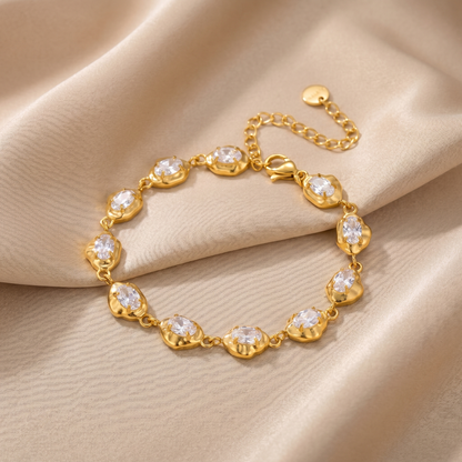 Crystal Link Bracelet in Gold & Silver | Elegant Stone Chain Design