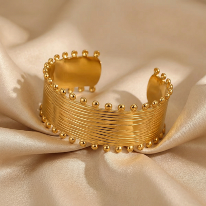 Luxury Sculpted Gold Statement Cuff Bracelet | Elegant Stainless Steel Wide Cuff with Textured Finish