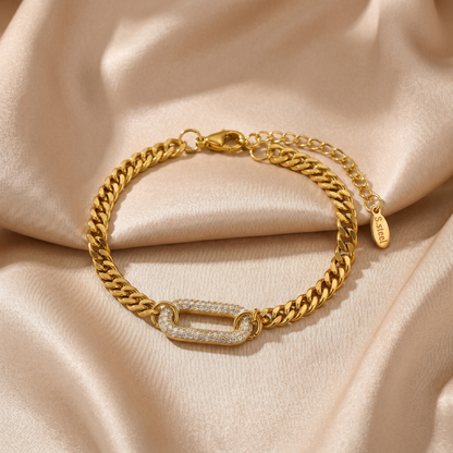 Bold Cuban Chain Bracelet with Crystal Link in Gold | Statement Luxury Design