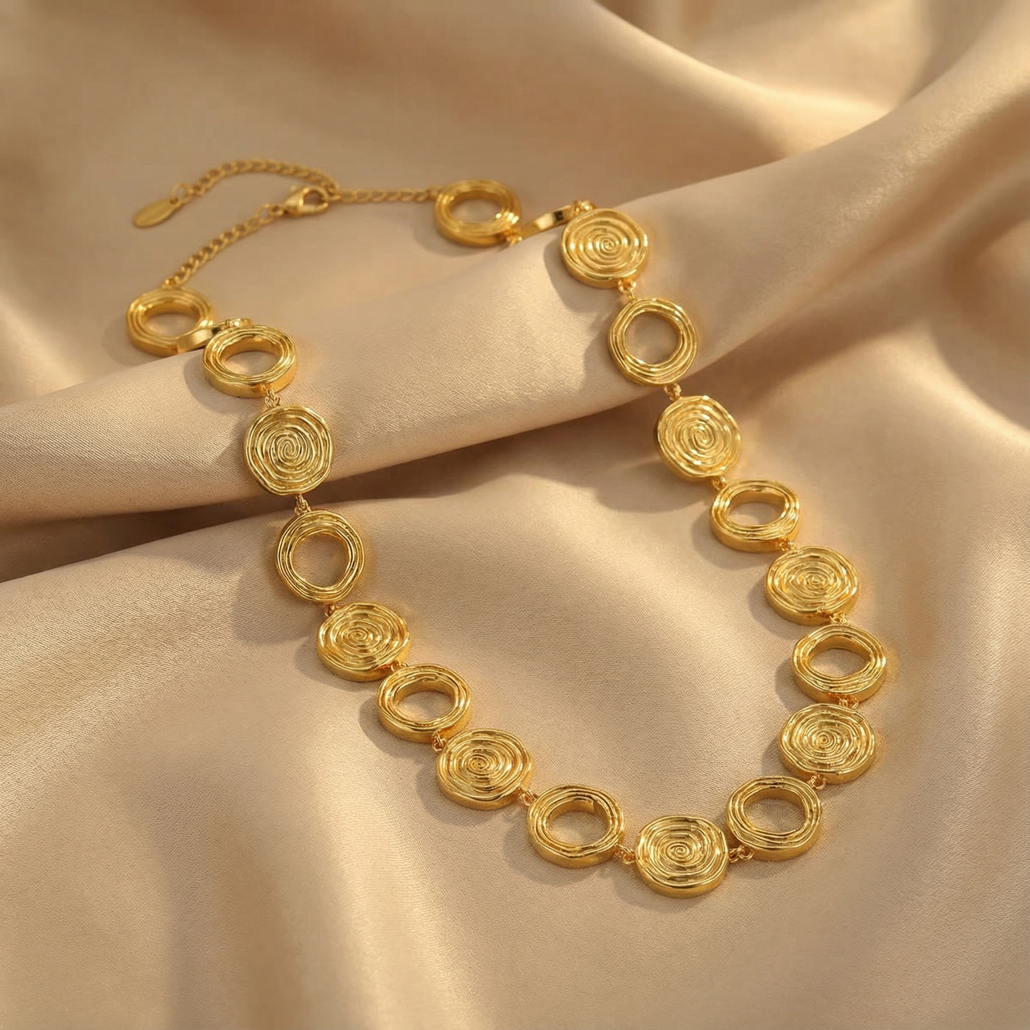 Sculptural Link Necklace | Gold-Tone Stainless Steel | Textured Circular Design | Timeless Statement Jewelry