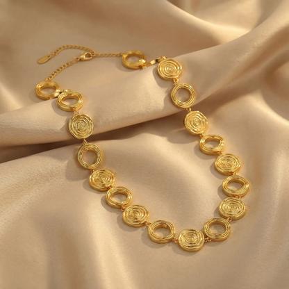 Sculptural Link Necklace | Gold-Tone Stainless Steel | Textured Circular Design | Timeless Statement Jewelry