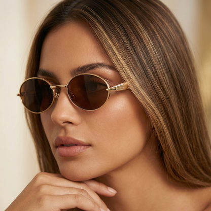 Luxury Oval Gold Frame Sunglasses with Green, Brown & Black Lenses | Elegant Metal Vintage Style UV Protection Glasses
