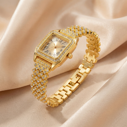 Gold, Silver & Rose Gold Square Bracelet Watch for Women | Crystal Link Bracelet | Roman Dial Timepiece