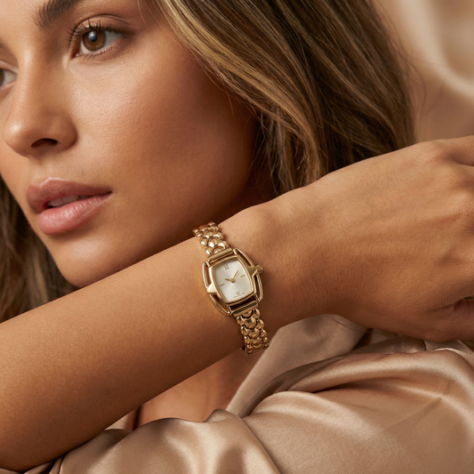 Classic Square Luxury Watch for Women | Elegant Quartz Watch with Gold-Tone Bracelet | Timeless Statement Wristwatch