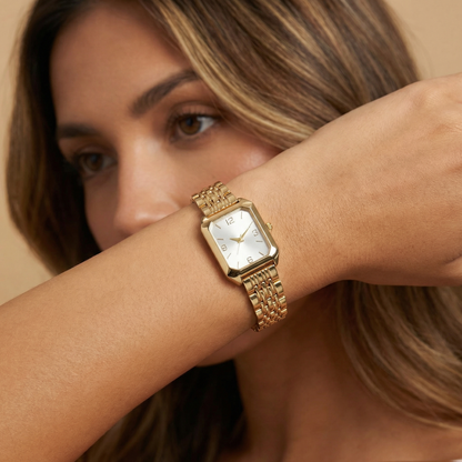 Gold Rectangular Bracelet Watch for Women | Gold Stainless Steel Watch | Champagne Blue White Dial Options