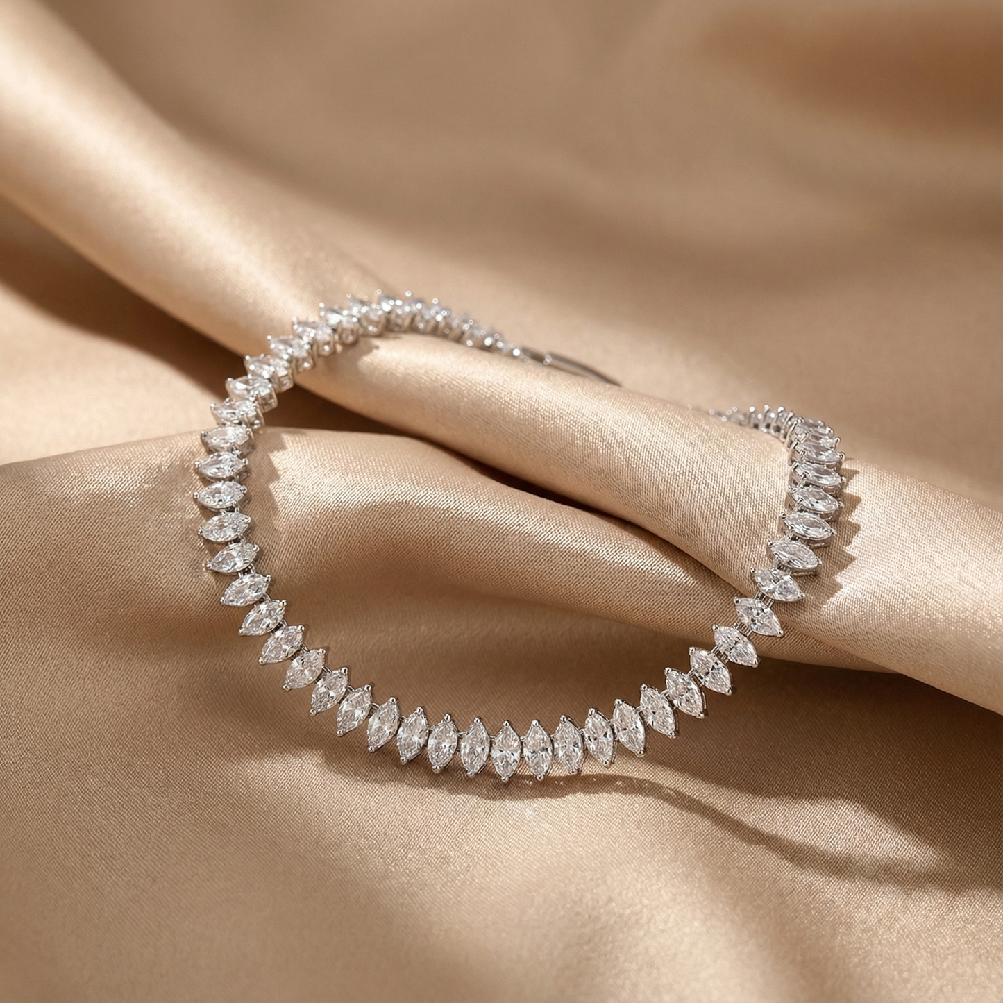 Gold & Silver Stainless Steel Tennis Bracelet | Marquise-Cut Stone Design | Women’s Timeless Jewellery
