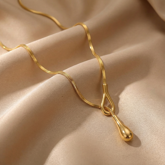 Gold & Silver Stainless Steel Lariat Necklace | Minimal Drop Pendant Design | Women’s Timeless Jewellery