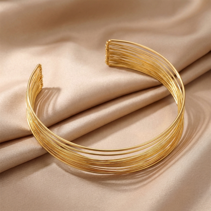 Luxury Multi-Layer Wire Cuff Bracelet in Gold & Silver | Minimalist Statement Design