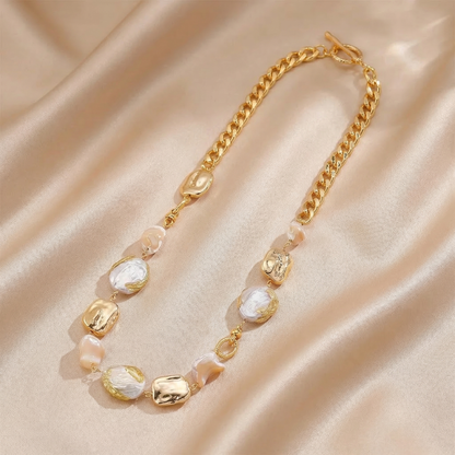Luxury Organic Pearl Gold Necklace | Elegant Natural Stone Statement Jewellery
