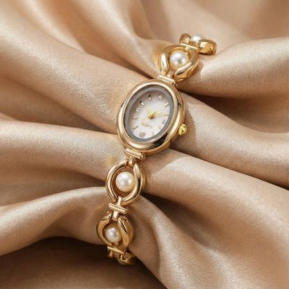 Polished Pearl Bracelet Watch | Gold & Silver Finish | Elegant Jewellery-Inspired Timepiece | Women’s Timeless Accessories
