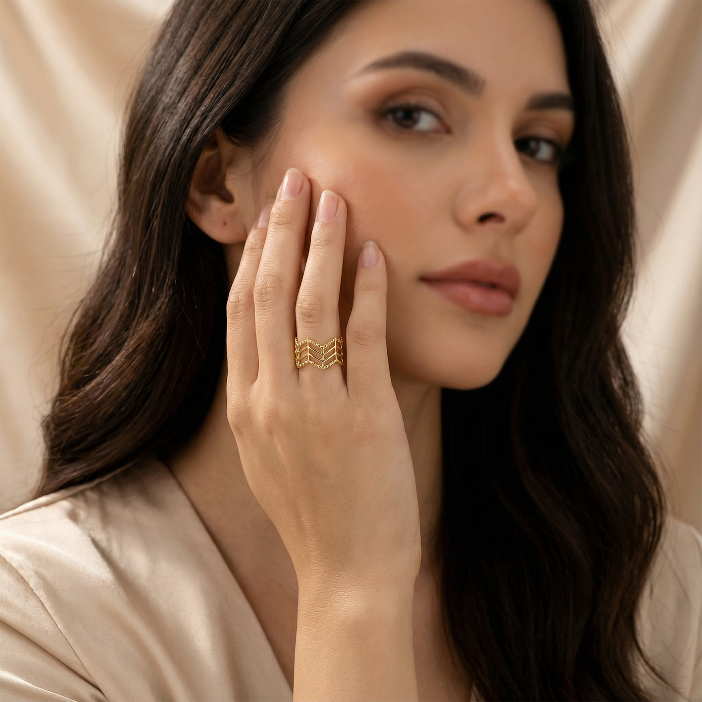 Gold Adjustable Chevron Ring | Stainless Steel Open Band | Women’s Geometric Fashion Ring | One Size Fits All