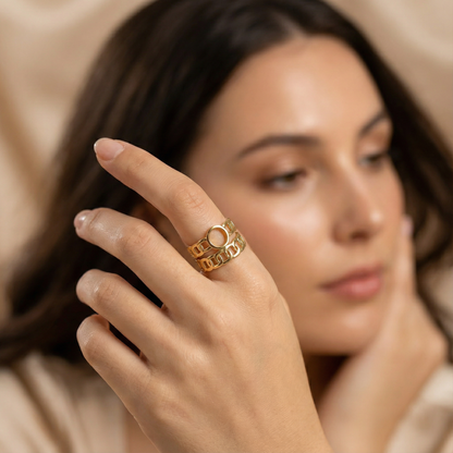 Gold Adjustable Chain Ring | Stainless Steel Open Band | Women’s Linked Design Ring | One Size Fits All