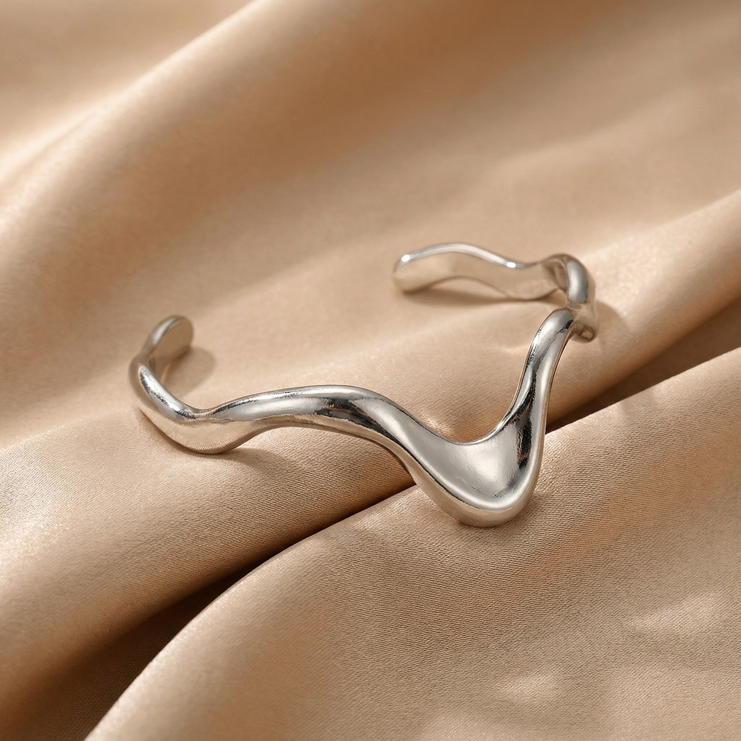 Sculptural Stainless Steel Wave Cuff Bracelet | Gold & Silver Finish | Modern Open Statement Bangle