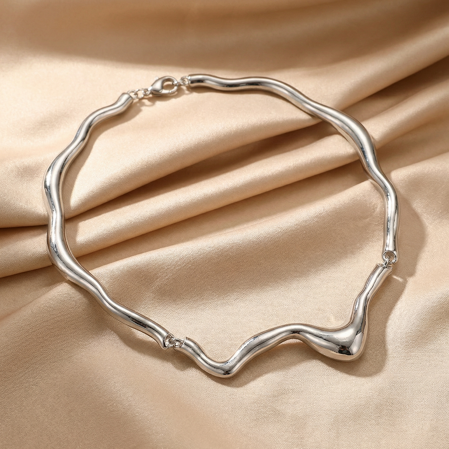 Wavy Statement Necklace for Women | Gold & Silver Stainless Steel Necklace | Sculptural Wave Design | Hypoallergenic Jewelry