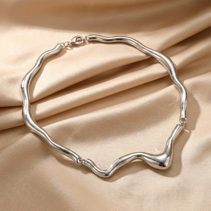 Wavy Statement Necklace for Women | Gold & Silver Stainless Steel Necklace | Sculptural Wave Design | Hypoallergenic Jewelry