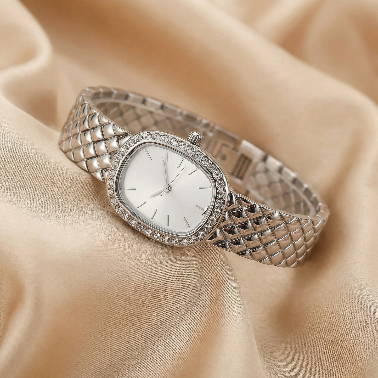 Luxury Oval Bracelet Watch for Women | Silver Stainless Steel Watch | Black & White Dial Options | Crystal Bezel Timepiece