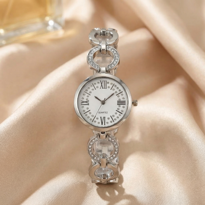 Luxury Crystal Link Bracelet Watch in Gold, Silver & Rose Gold | Elegant Roman Dial Jewellery Timepiece