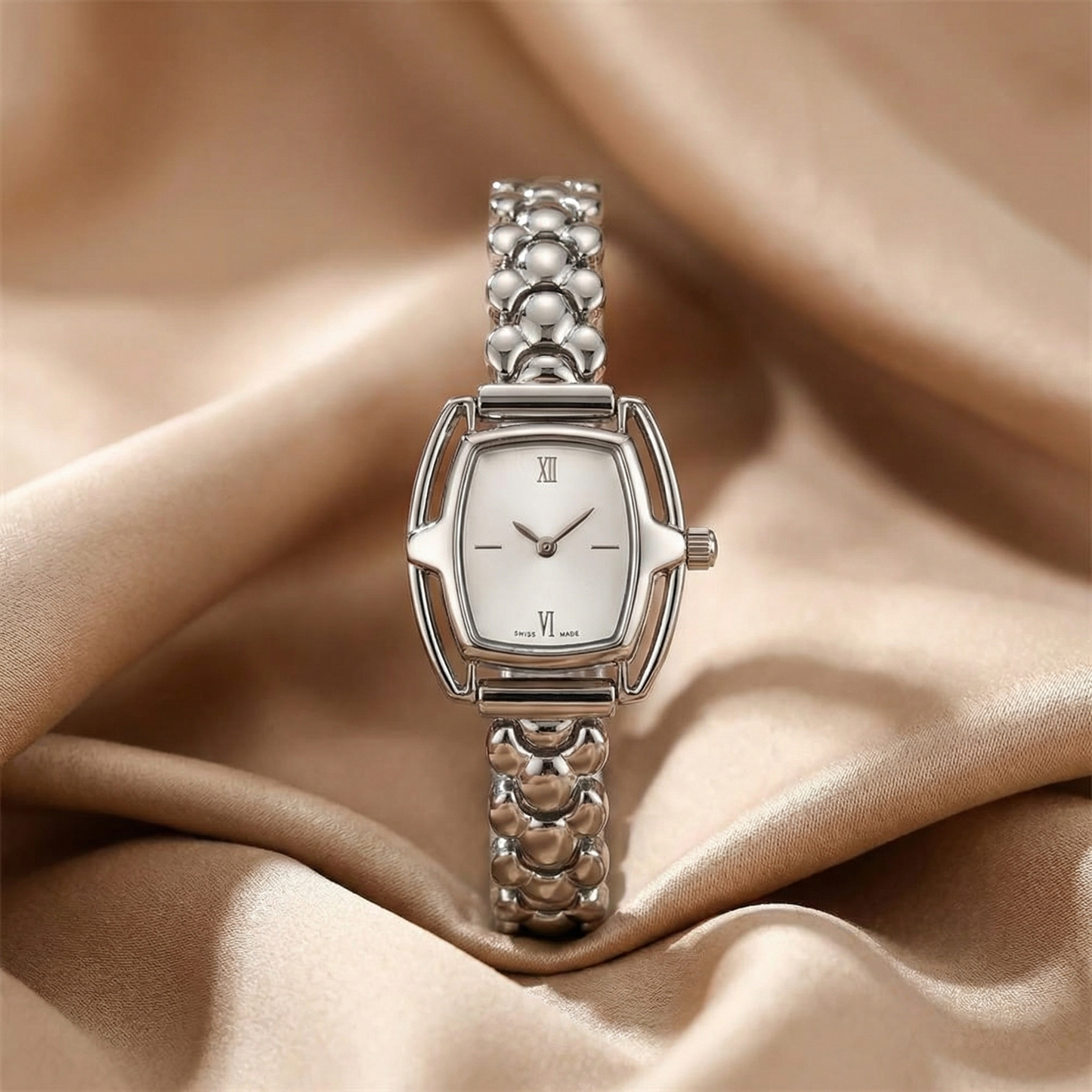 Classic Silver Square Watch with Polished Link Bracelet | Elegant Silver Statement Watch with Refined Square Dial