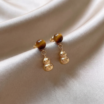 Luxury Tiger Eye Drop Earrings in Gold | Elegant Natural Stone Beaded Dangle Jewellery