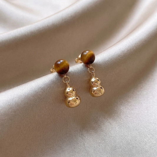 Luxury Tiger Eye Drop Earrings in Gold | Elegant Natural Stone Beaded Dangle Jewellery