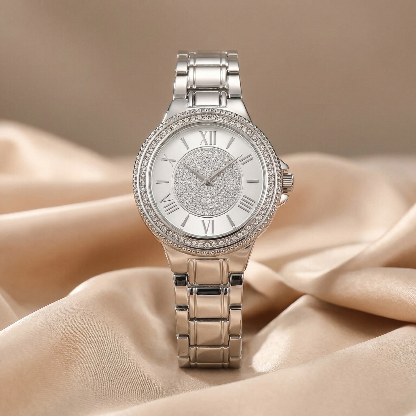 Elegant Crystal Dial Bracelet Watch in Gold, Rose Gold & Silver | Stainless Steel Quartz Watch with Roman Numerals