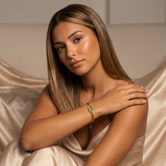 Bold Cuban Chain Bracelet with Emerald Crystal Link in Gold | Statement Luxury Design