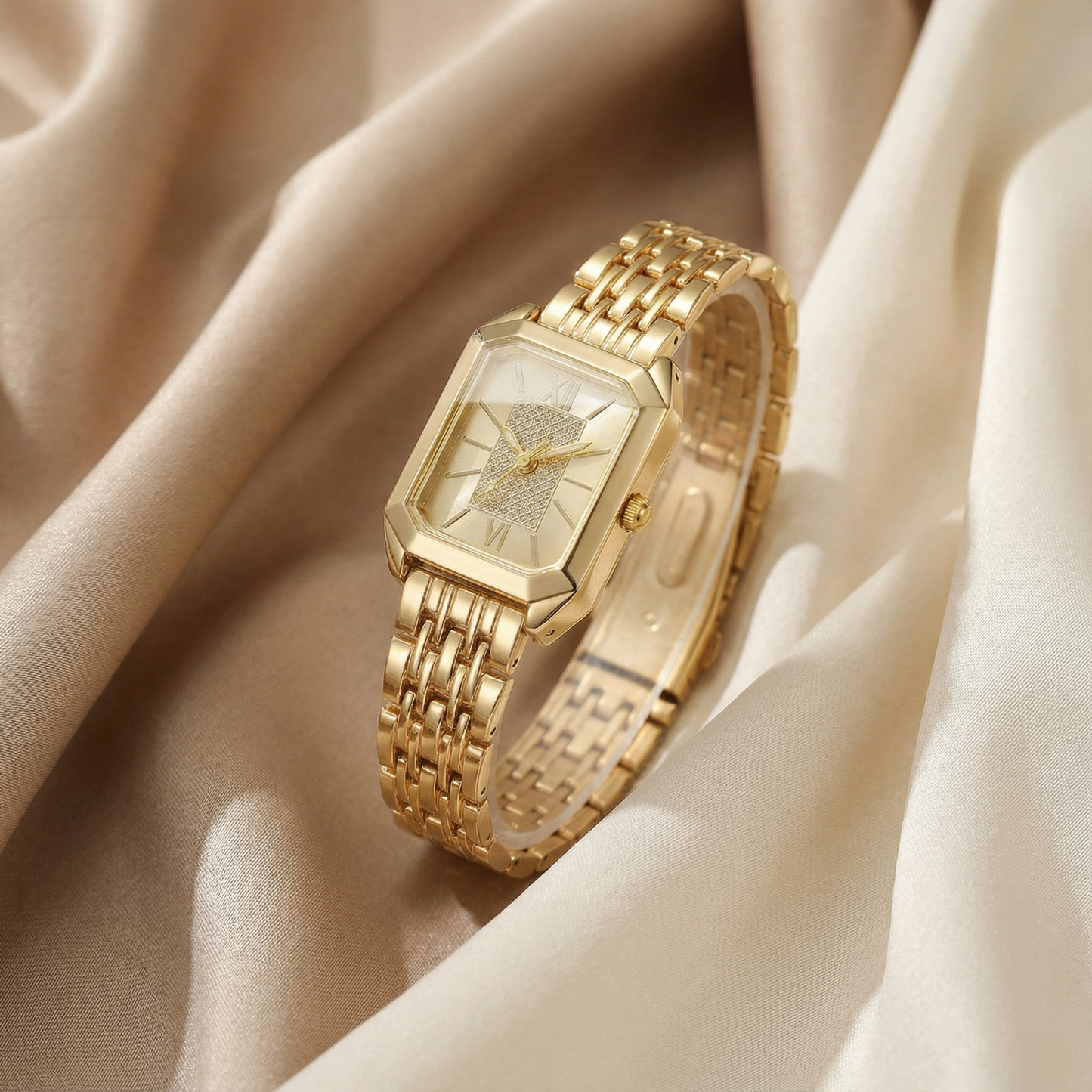 Gold Rectangular Watch for Women | Stainless Steel Bracelet Watch | Black Green White Dial Options | Modern Fashion Timepiece