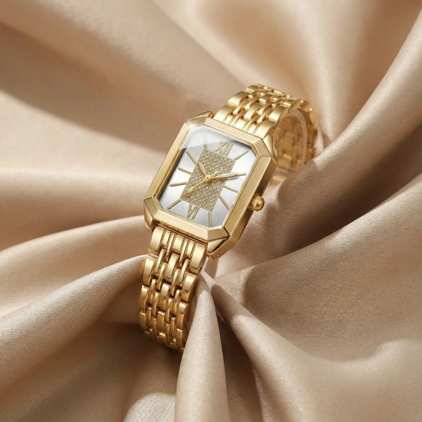 Gold Rectangular Watch for Women | Stainless Steel Bracelet Watch | Black Green White Dial Options | Modern Fashion Timepiece